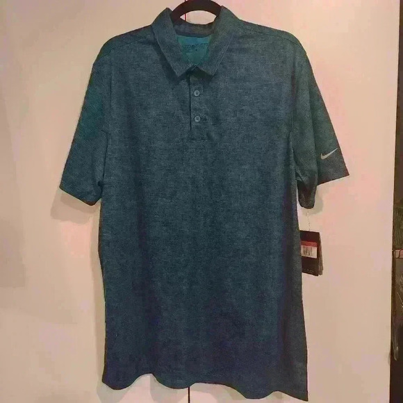 SOLD! Nike Golf Dri-Fit Stay-Cool Short Sleeve Crosshatch Polo Shirt Navy" - Picture 6 of 16